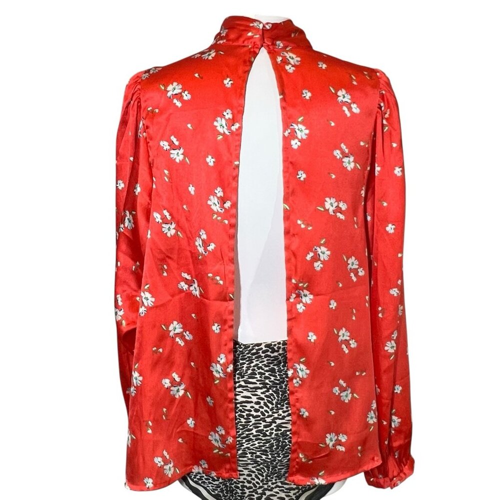 asos Women’s Top Size 2 Red Floral Blouse Long Sleeve Open Back Christmas - Picture 5 of 13